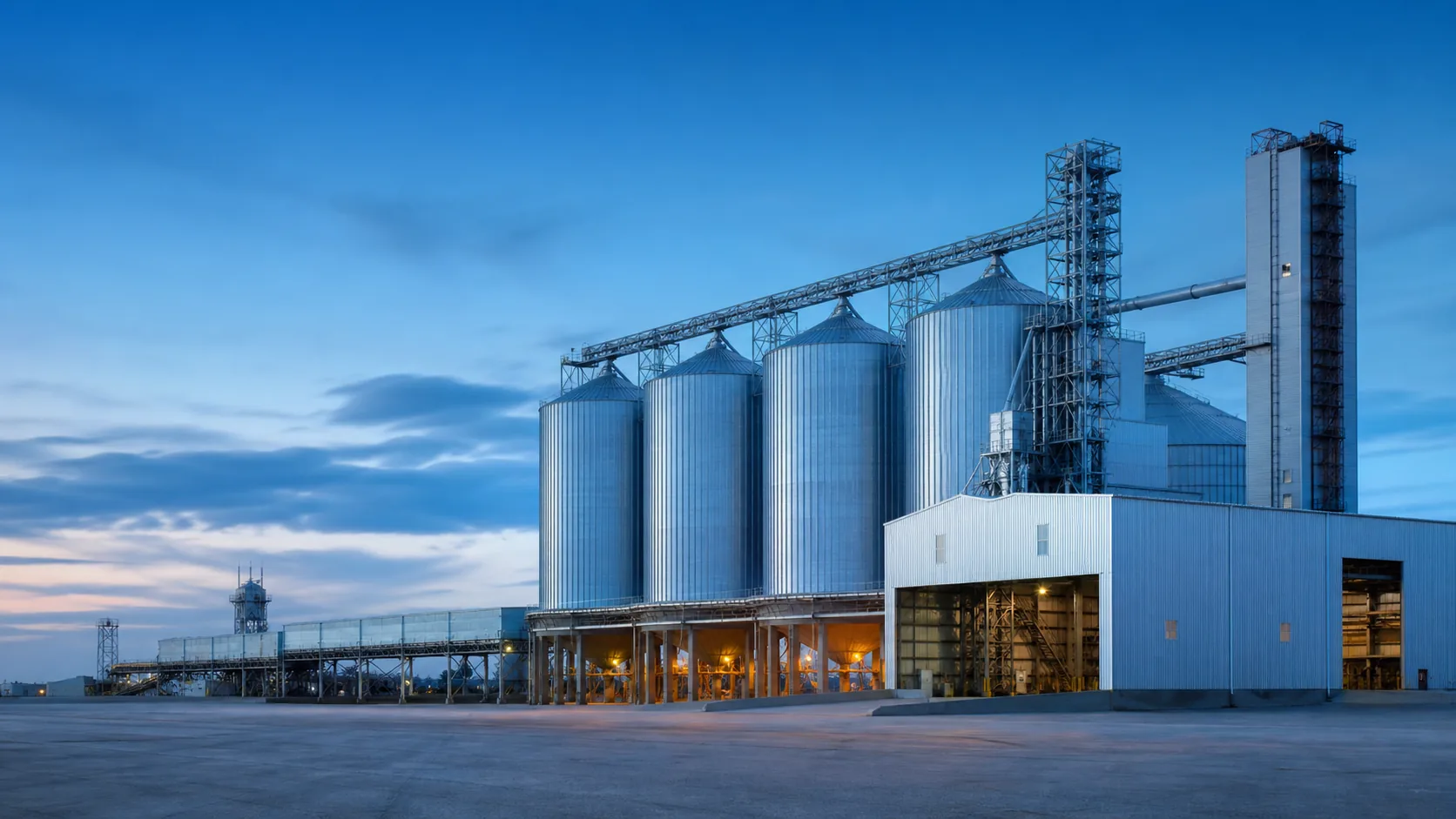 Grain, Feed & Agricultural Storage — Solar, weather and material-flow protection for silos, roofs, elevators and enclosed storage assets.